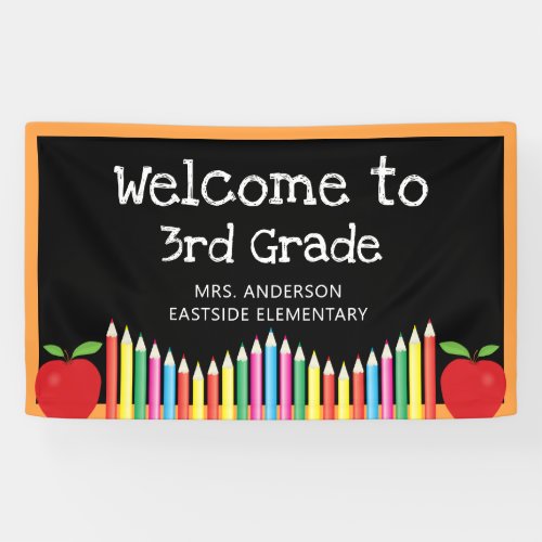 Welcome To Third Grade Apple Colored Pencils Banner