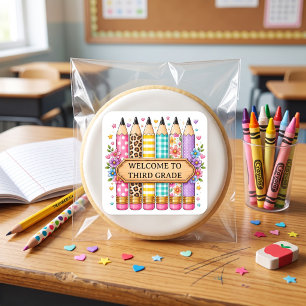Welcome to Third Grade Cartoon Pencil Square Sticker