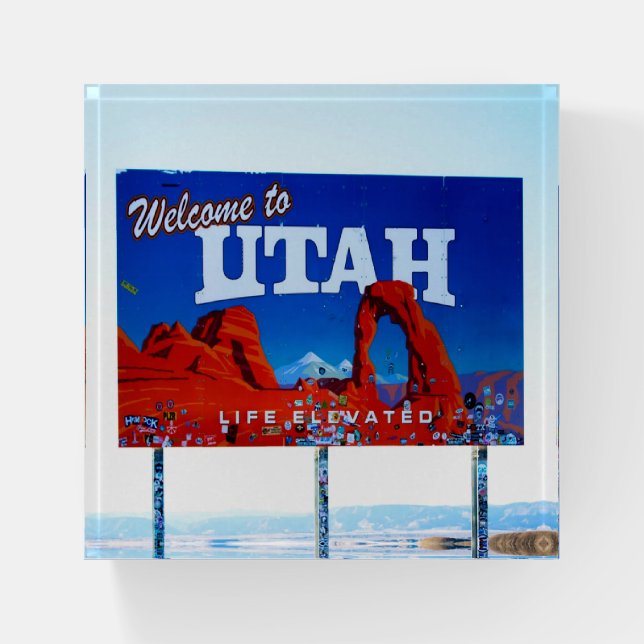 Welcome to Utah Sign Paperweight (Front)