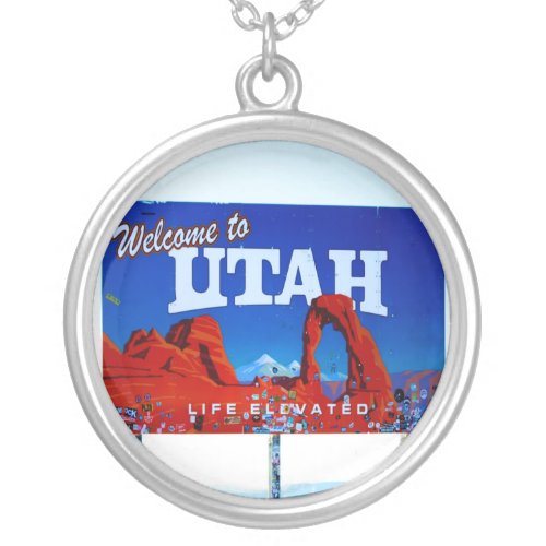 Welcome to Utah Sign Silver Plated Necklace