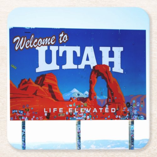 Welcome to Utah Sign Square Paper Coaster