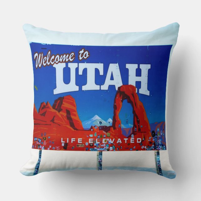 Welcome to Utah Sign Throw Pillow (Front)