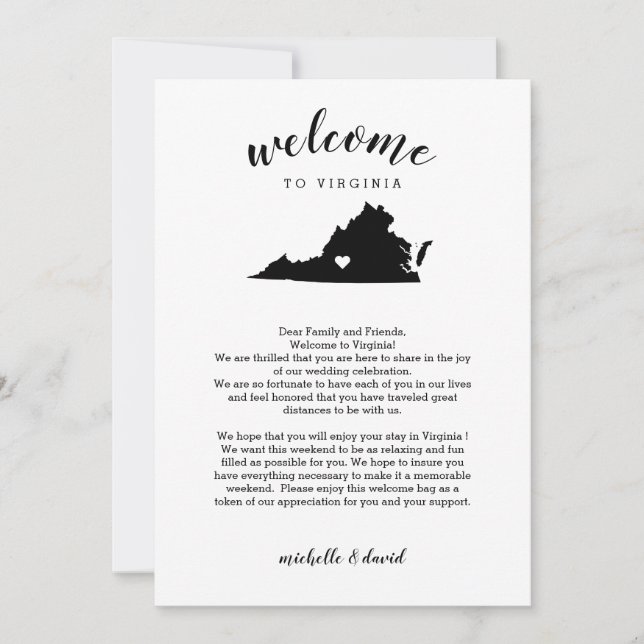 Welcome to Virginia  |  Wedding Letter & Itinerary (Front)