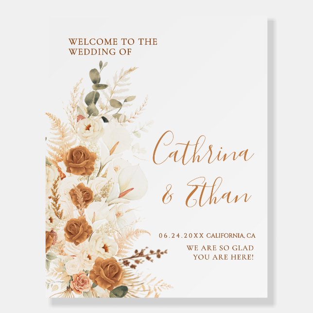 Welcome to Wedding Boho Chic Pampas Calligraphy Foam Board (Front)