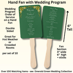Welcome to Wedding Ceremony, Emerald Green & Gold Hand Fan