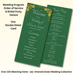 Welcome to Wedding Ceremony, Emerald Green & Gold Program