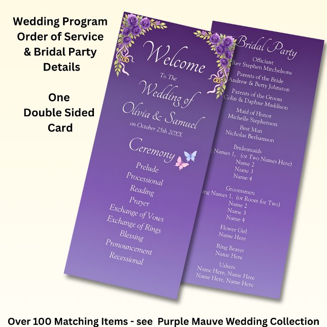 Welcome to Wedding Ceremony, Purple Mauve Flowers  Program (Creator Uploaded)