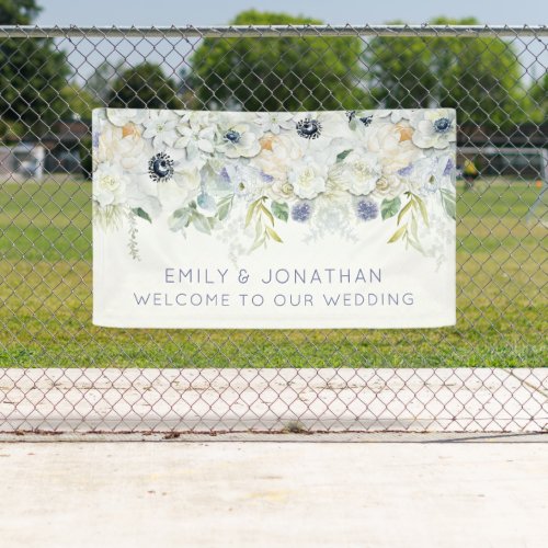 Welcome To Wedding Names White Boho Florals Banner