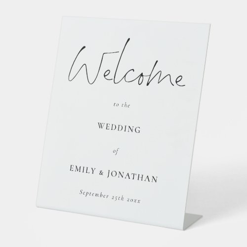 Welcome to Wedding Script White Black Pedestal Sign