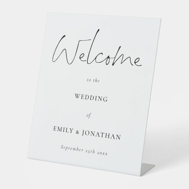 Welcome to Wedding Script White Black Pedestal Sign (Front)