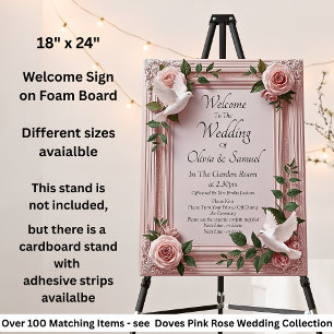 Welcome to  Wedding Sign Pink Roses & Doves