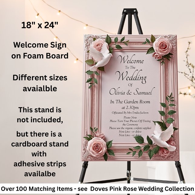 Welcome to  Wedding Sign Pink Roses & Doves (Creator Uploaded)