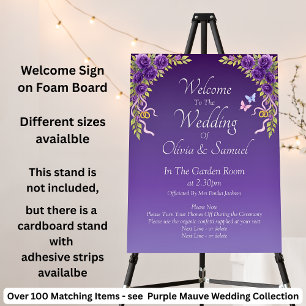 Welcome to Wedding Sign Purple Mauve Flowers
