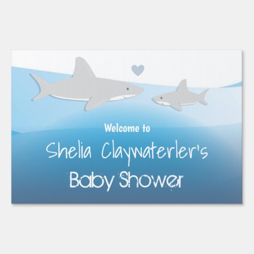 Welcome to White Blue Shark Ocean Baby Shower Sign