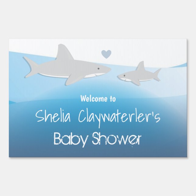 Welcome to White Blue Shark Ocean Baby Shower Sign (Front)