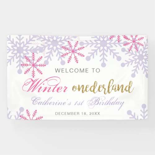 Welcome to Winter Onederland 1st Birthday Pink Banner