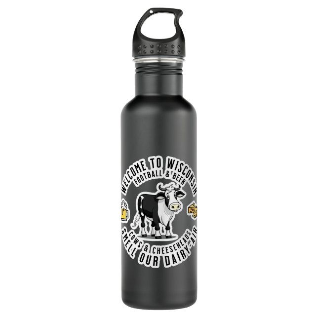 Welcome to Wisconsin, Smell our Dairy Air Stainless Steel Water Bottle (Front)