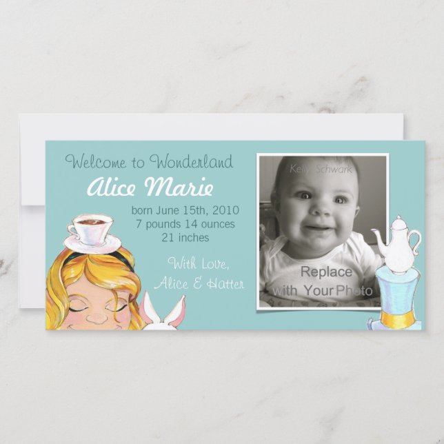 Welcome to Wonderland Birth Announcement Blue (Front)