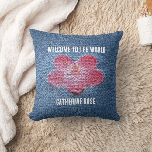 Welcome To World Pink Flower Blue Water Floral Throw Pillow