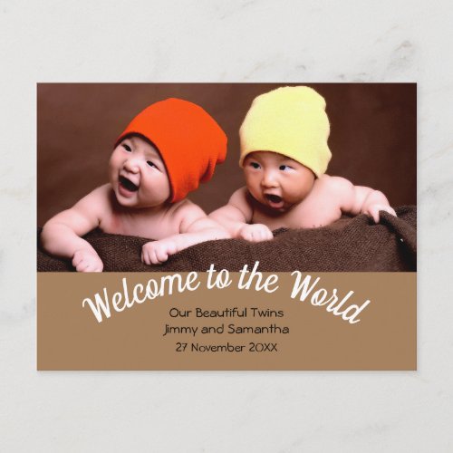 Welcome to World Twin Birth Announcement Photo Postcard