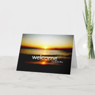 Welcome To You All Beach Sunrise Wedding Letterpress Thank You Card