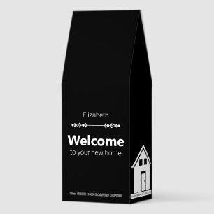 Welcome to Your New Home & Name Black White House Roasted Coffee