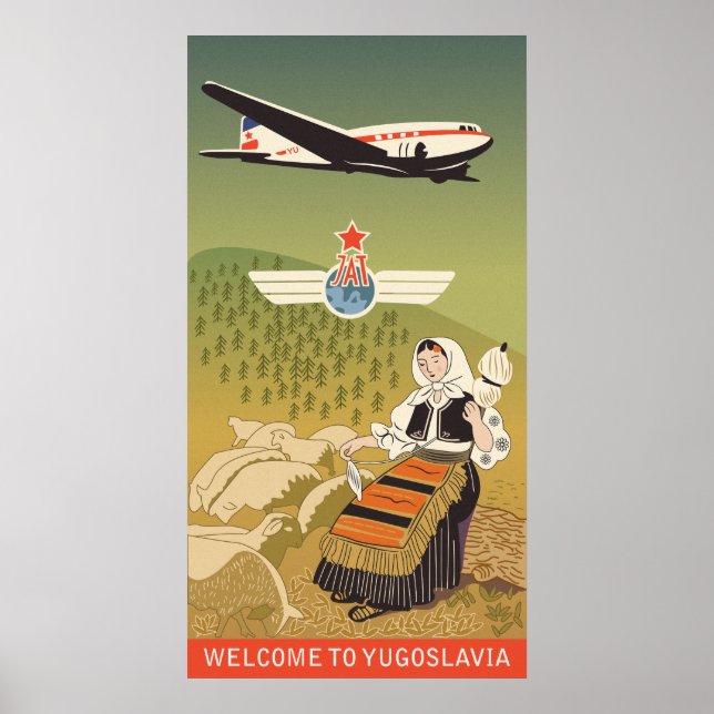 Welcome to Yugoslavia, vintage airline poster (Front)