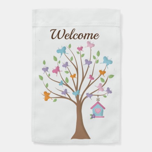 Welcome Tree Filled with Summer Butterflies Garden Flag