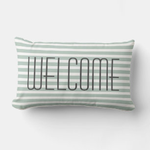 Welcome Trendy Green and Gray Quote Decorative Lumbar Pillow
