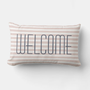 Welcome Trendy Pink and Blue Quote Decorative Lumbar Pillow