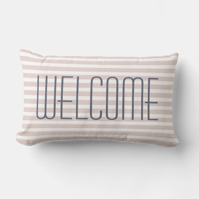 Welcome Trendy Pink and Blue Quote Decorative Lumbar Pillow (Front)