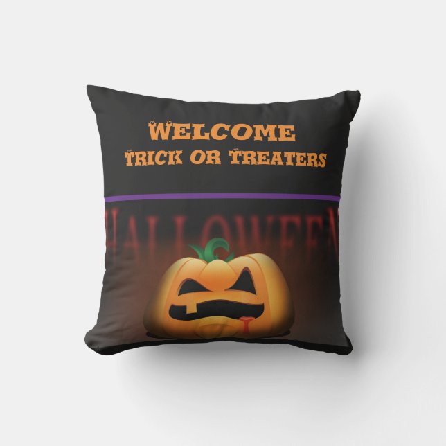 Welcome Trick or Treaters Halloween Outdoor Pillow (Front)