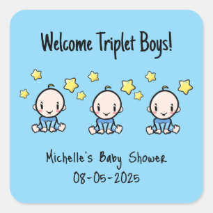 Welcome Triplet Boys!, Custom Triplet Babies Square Sticker