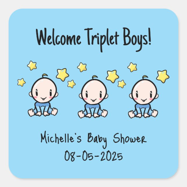 Welcome Triplet Boys!, Custom Triplet Babies  Square Sticker (Front)