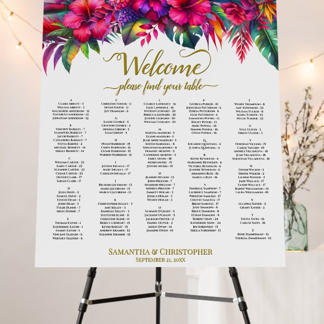 Welcome Tropical Garden Alphabetical Seating Chart Foam Board (In Situ (Stand))