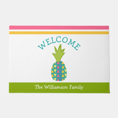 Welcome Tropical Hospitality Pineapple Green Bold Doormat