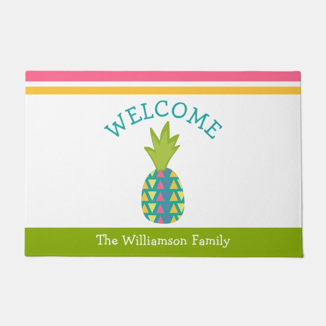 Welcome Tropical Hospitality Pineapple Green Bold Doormat (Front)