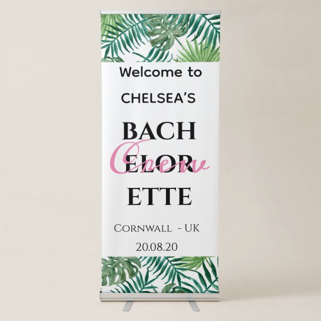 Welcome Tropical Palm Bachelorette Crew Party  Retractable Banner (Front)