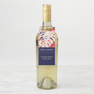 Welcome Tropical Palm Leaf Vacation Rental Bot Bottle Hanger Tag