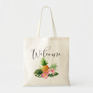 Welcome Tropical Palm Tree Pineapple floral Tote Bag
