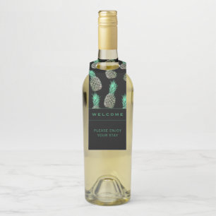 Welcome Tropical Pinapples Vacation Rental Bottle Hanger Tag