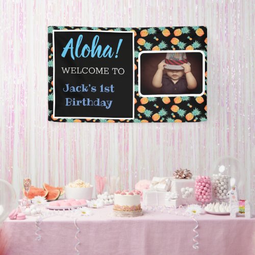 Welcome Tropical Pineapple 1st Birthday Photo   Banner