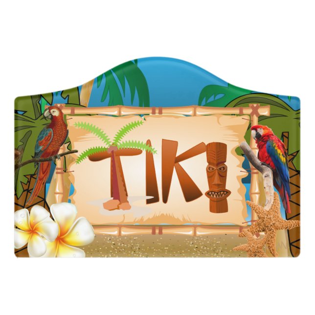 Welcome - Tropical Tiki Design Door Sign (Small Crest Front)