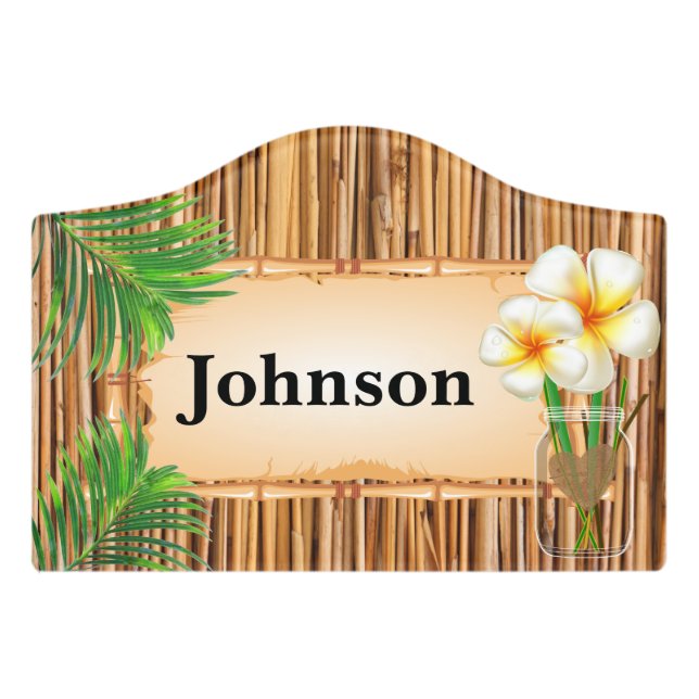Welcome - Tropical Tiki Design Door Sign (Small Crest Front)
