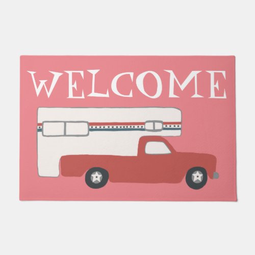 WELCOME Truck Camper Vintage Motorhome Art Pink Doormat