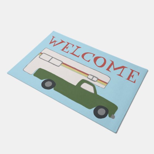 WELCOME Truck Camper Vintage Motorhome Green Blue Doormat