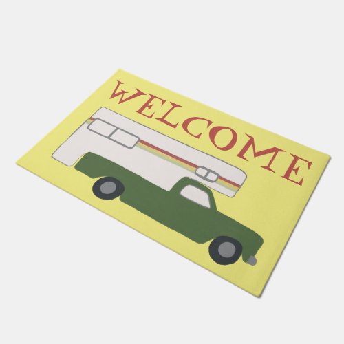 WELCOME Truck Camper Vintage Motorhome Green Yello Doormat