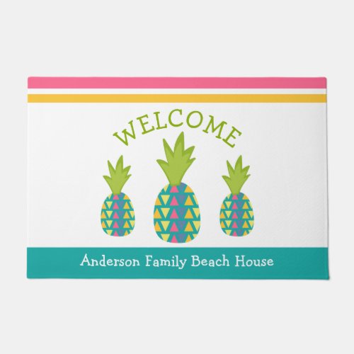 Welcome Turquoise 3 Tropical Pineapple Beach House Doormat