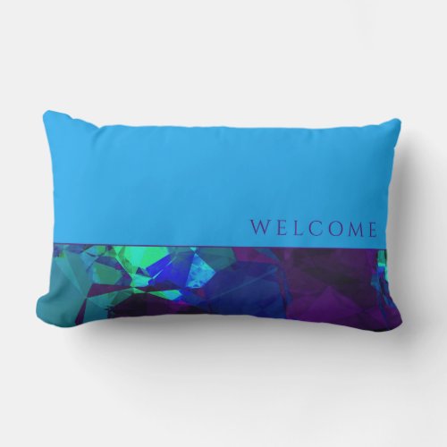 Welcome  Turquoise Blue  Purple Color Block Lumbar Pillow