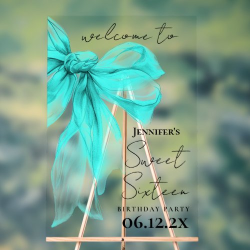 Welcome Turquoise Bow Coquette Script Sweet 16 